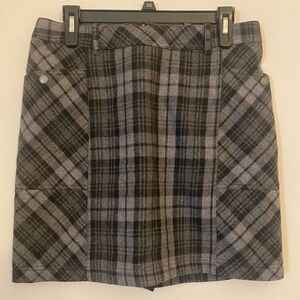 Eddie Bauer Women's SZ 6 Lined Heavy Wool Blend Gray Black Plaid Skirt Short